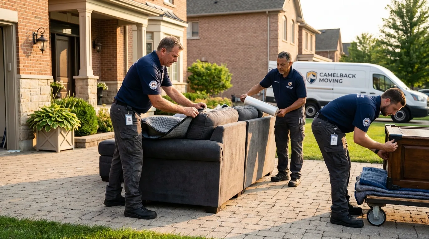 Large estate moving crew wrapping furniture in Ashfield, MA